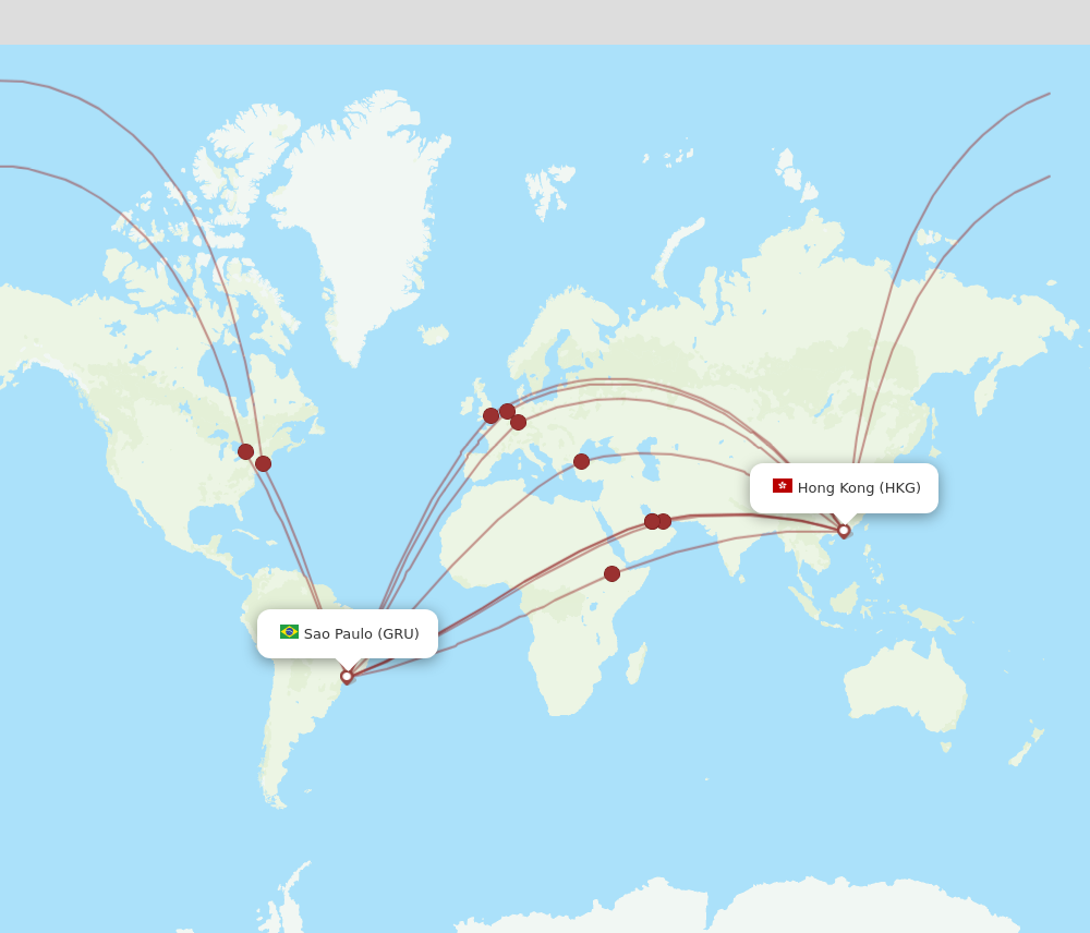 GRU to HKG flights and routes map