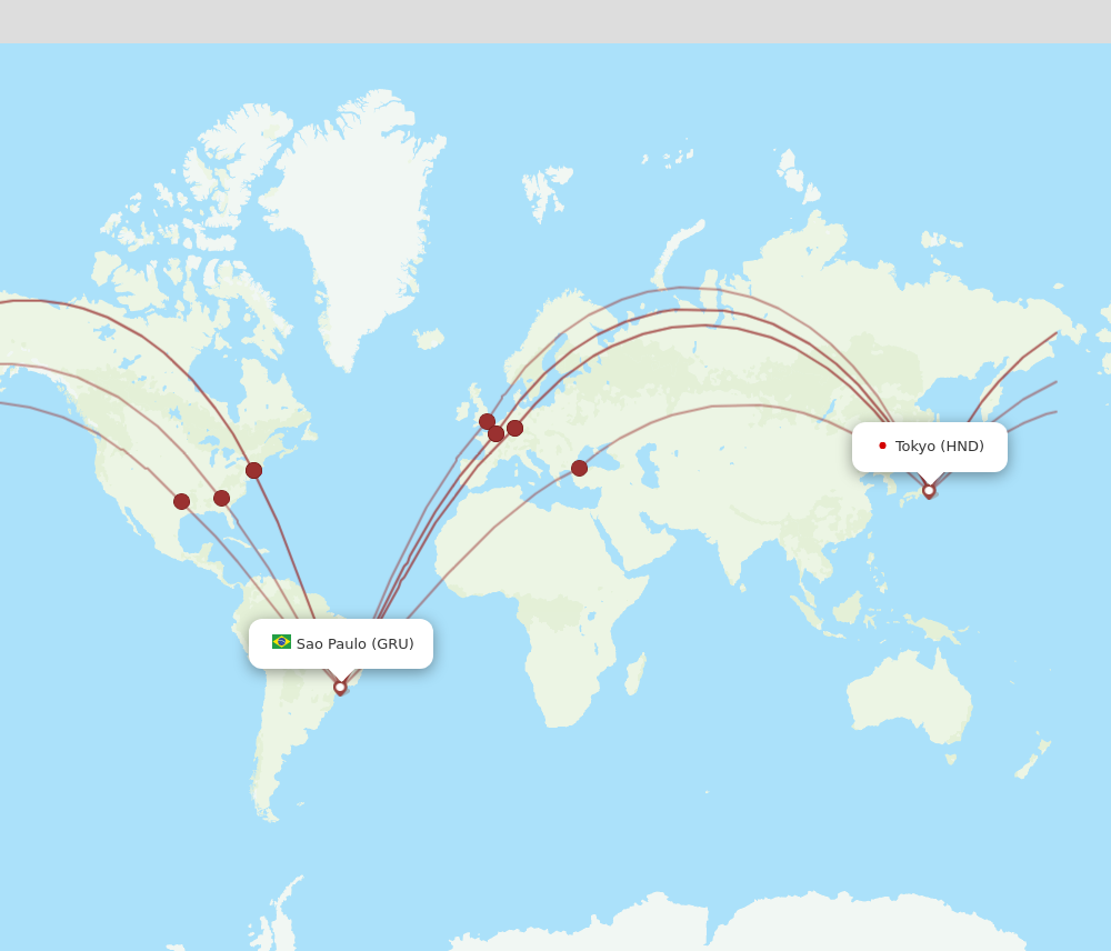 GRU to HND flights and routes map