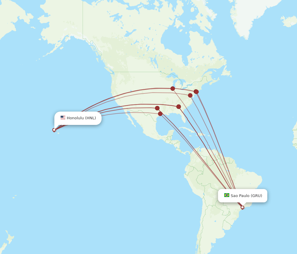 Honolulu - Sao Paulo route map and flight paths