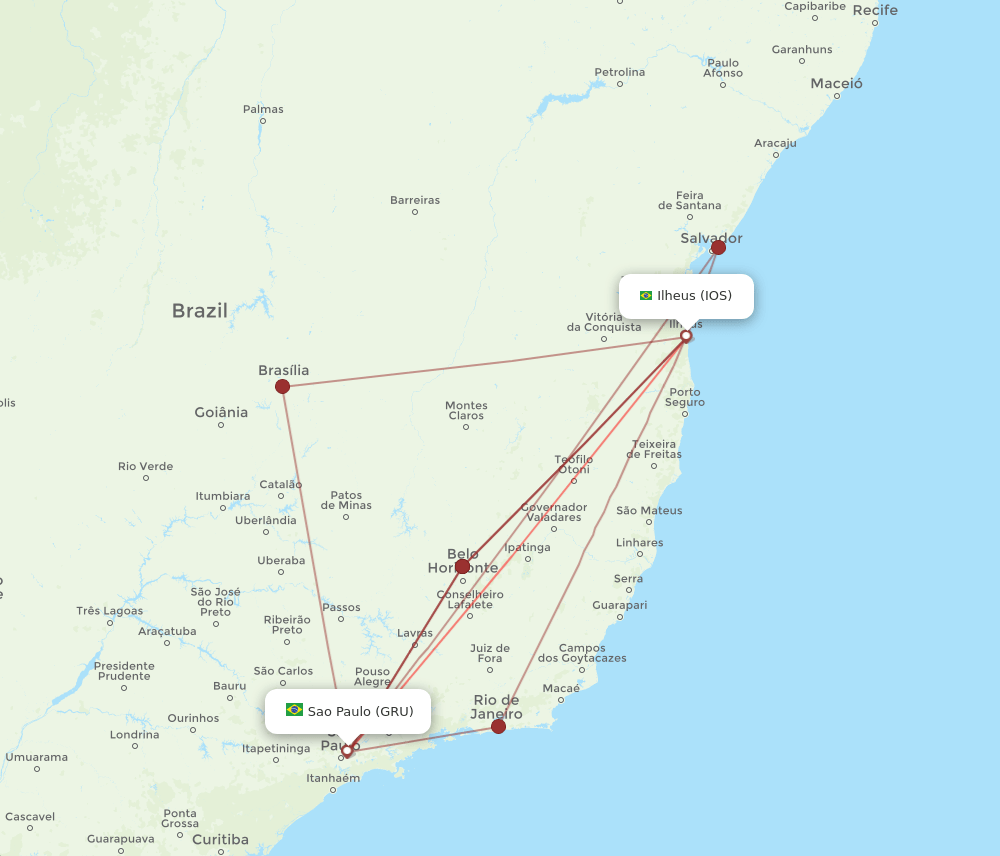 GRU to IOS flights and routes map