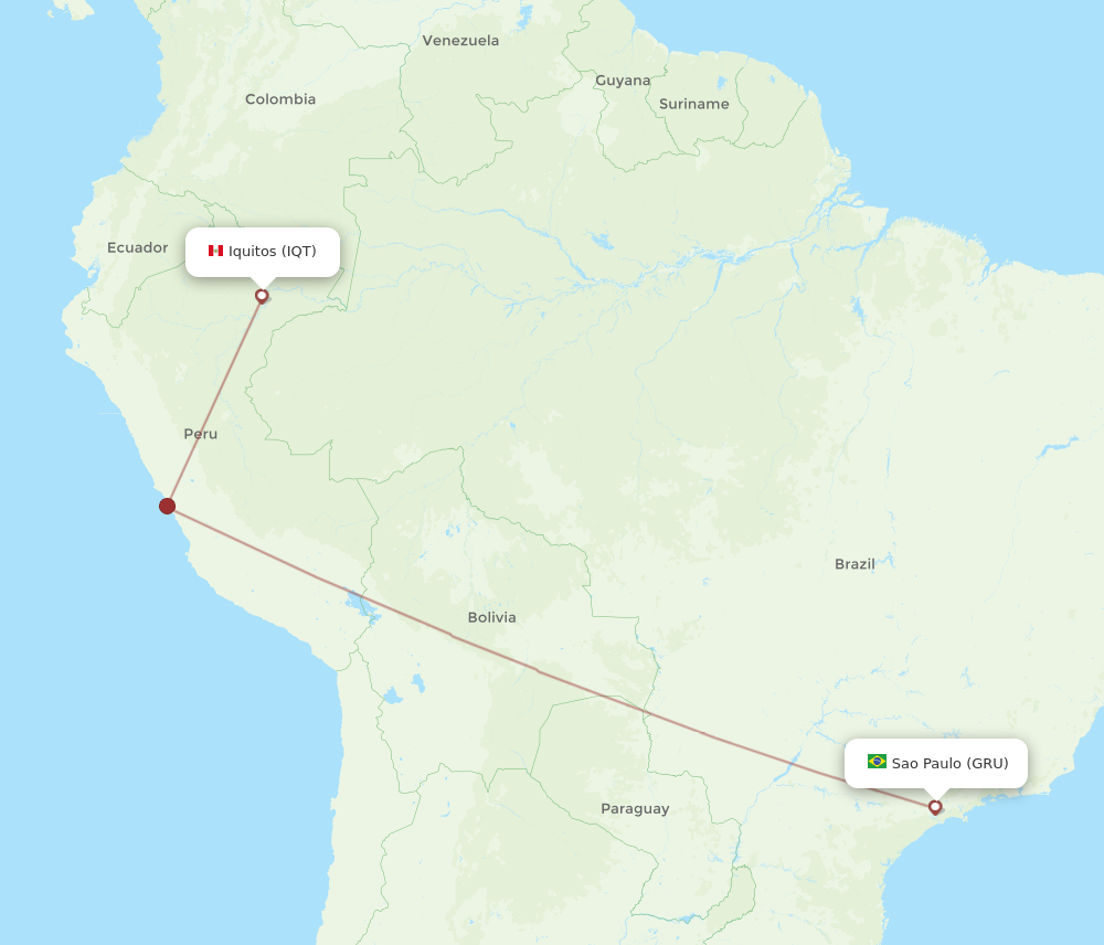 GRU to IQT flights and routes map