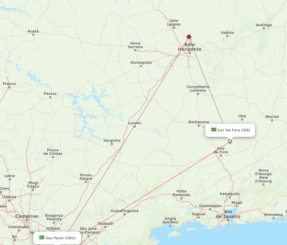 Sao Paulo - Juiz de Fora route map and flight paths