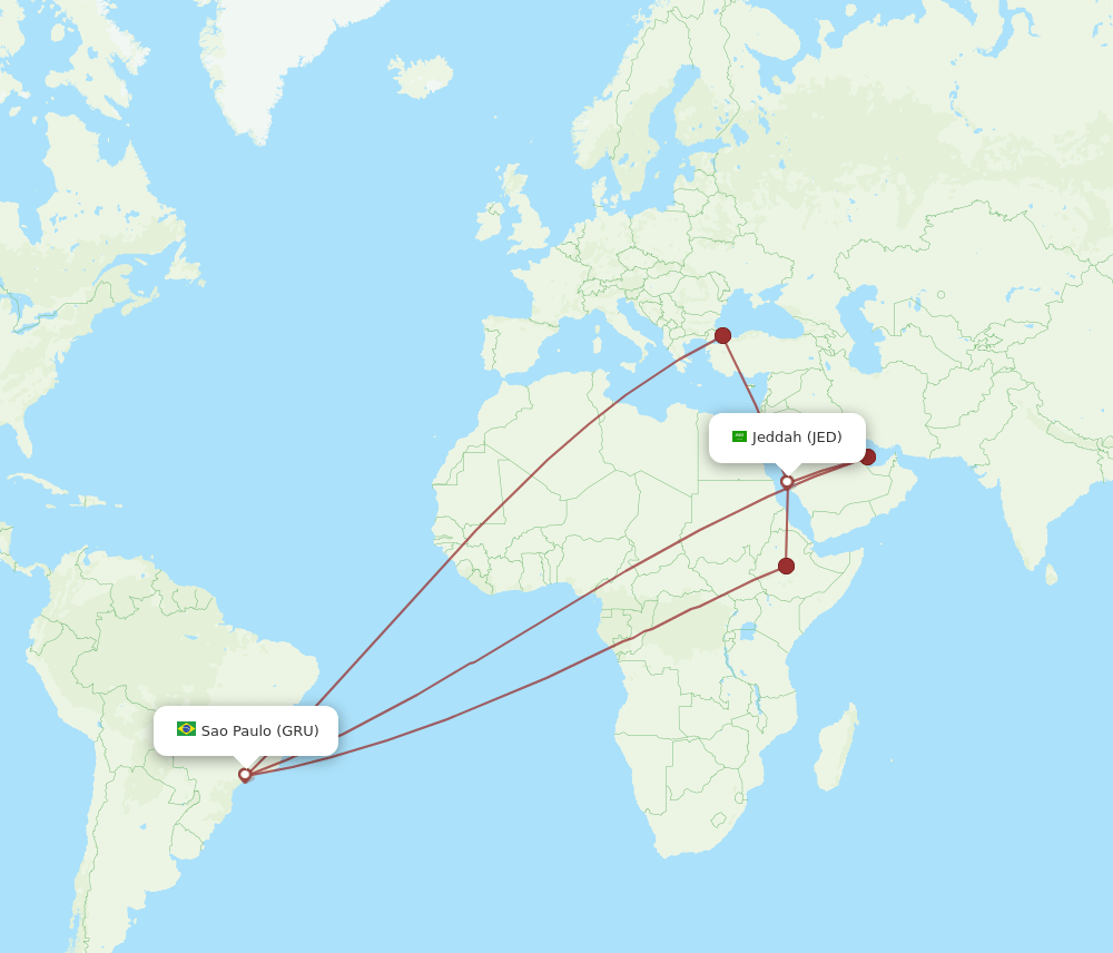 GRU-JED flight routes