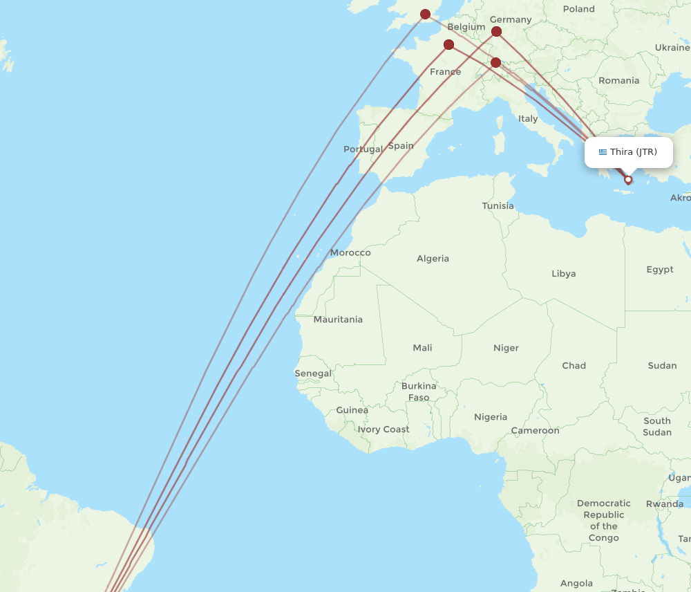 GRU-JTR flight routes