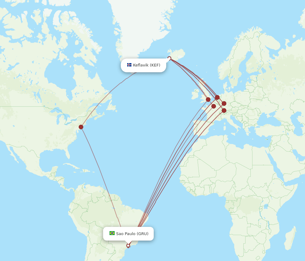 GRU-KEF flight routes