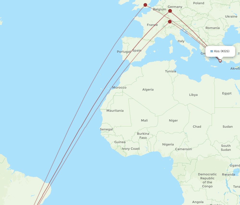 GRU-KGS flight routes