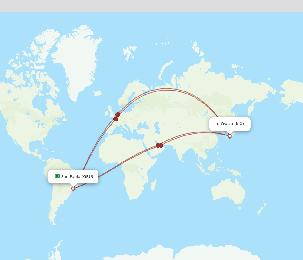 GRU to KIX flights and routes map