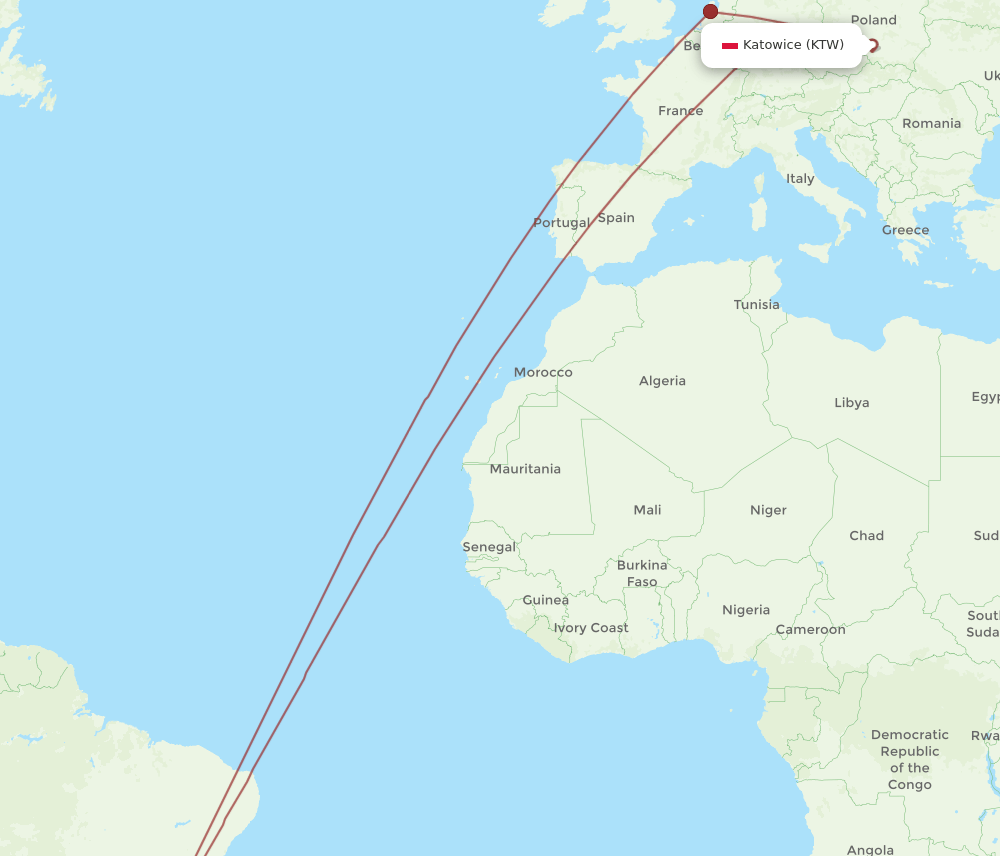 GRU to KTW flights and routes map