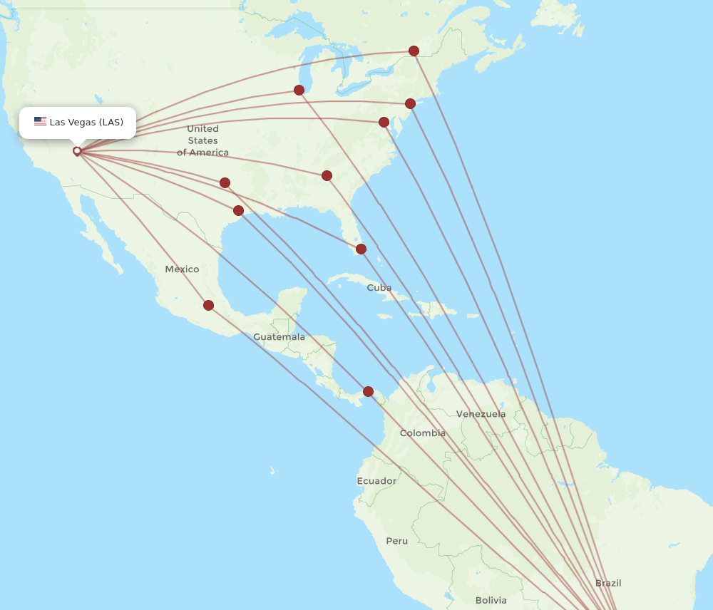 GRU-LAS flight routes
