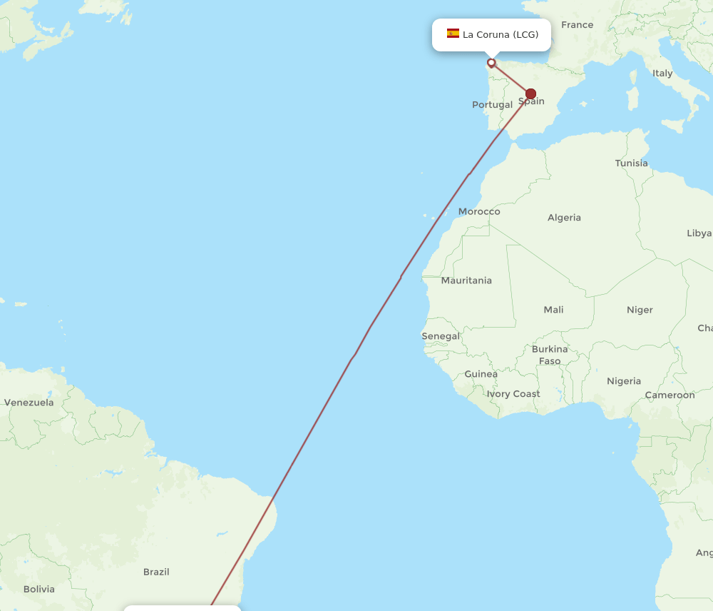 GRU-LCG flight routes