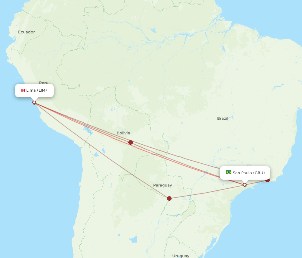 GRU to LIM flights and routes map