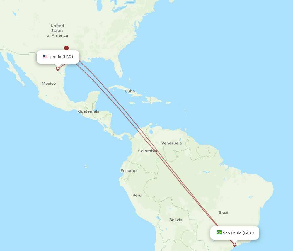 GRU to LRD flights and routes map