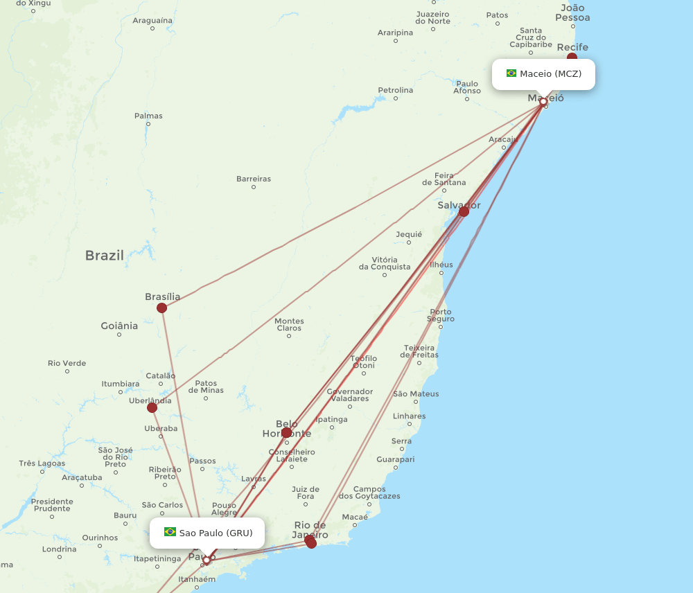 GRU-MCZ flight routes