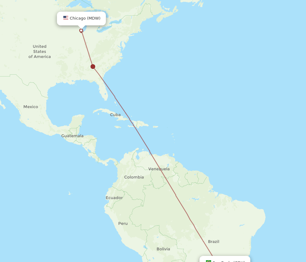 GRU to MDW flights and routes map