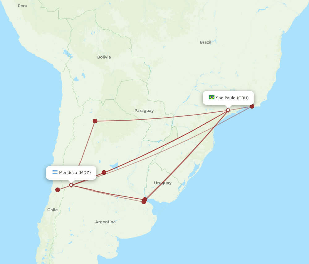 GRU to MDZ flights and routes map