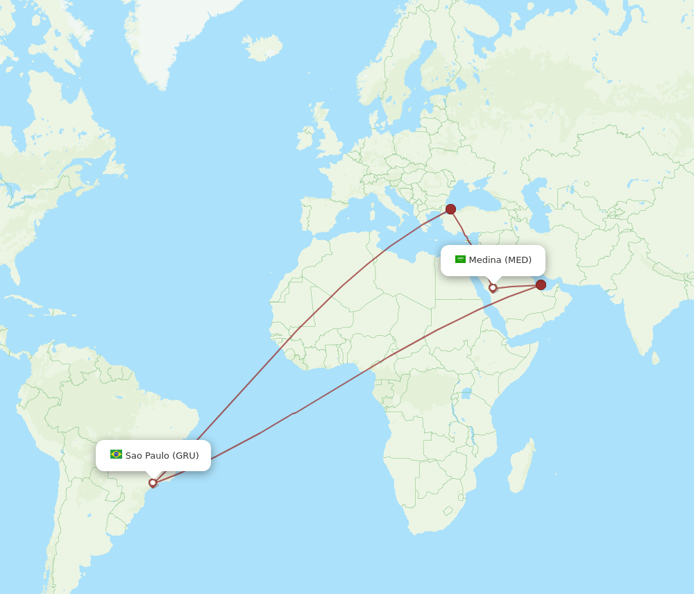 GRU to MED flights and routes map