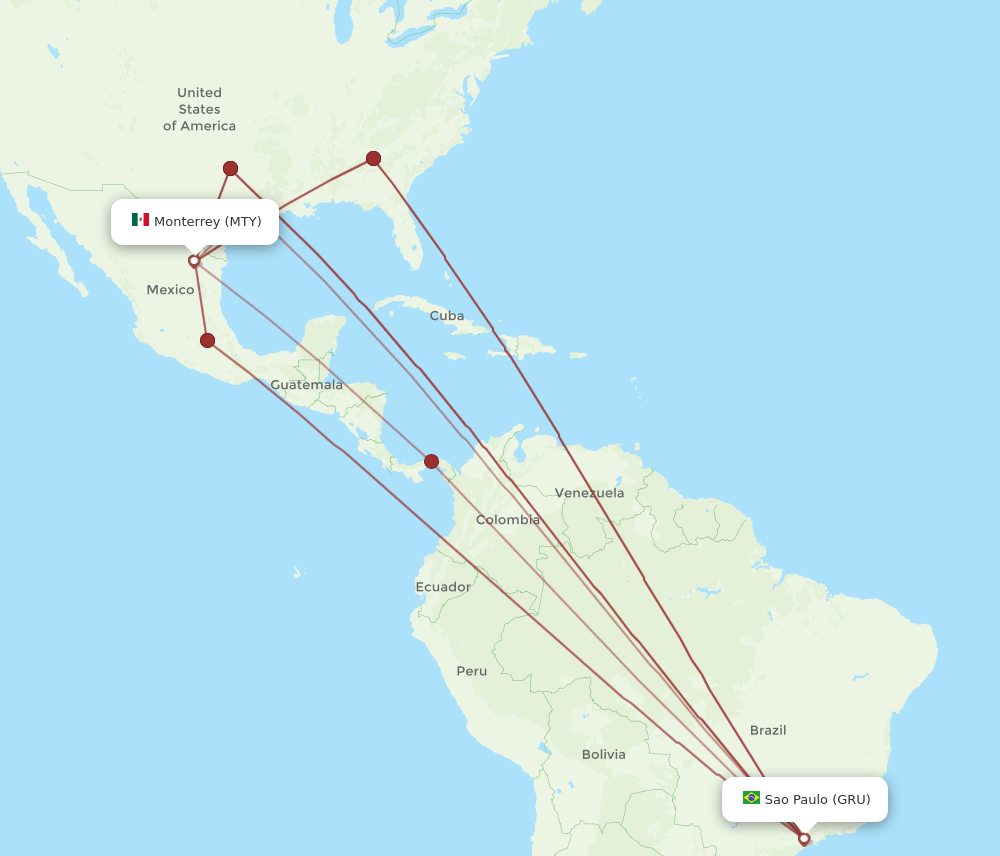 GRU-MTY flight routes