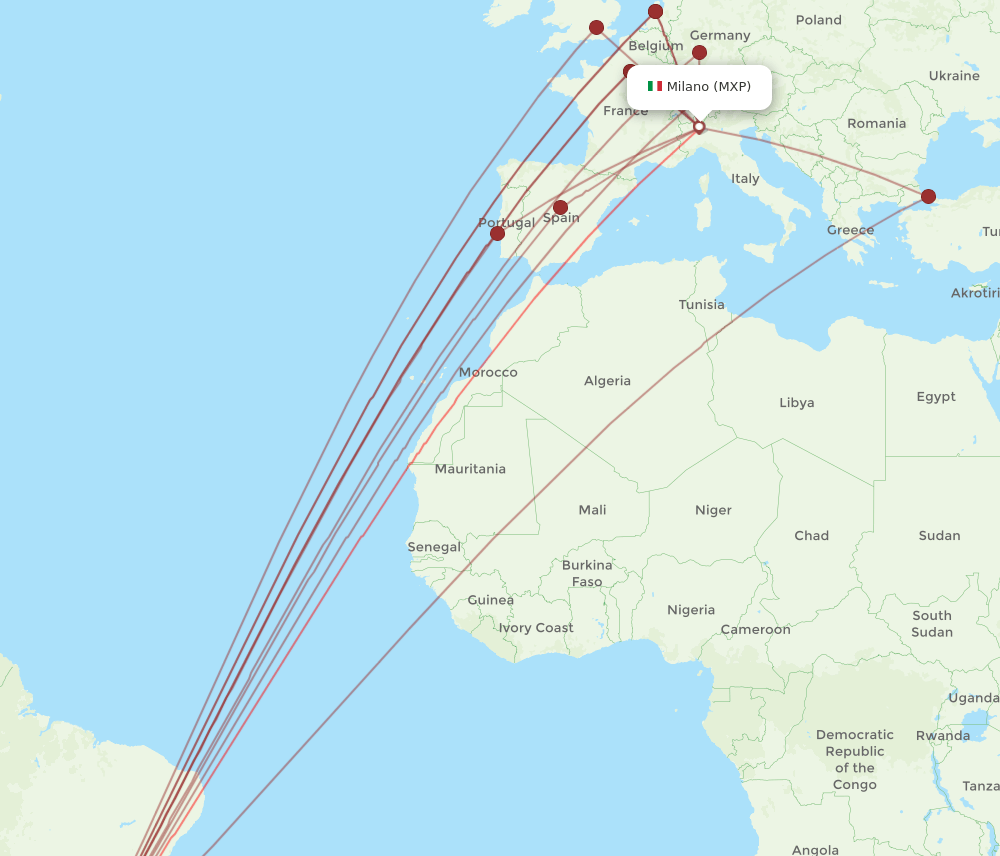 GRU-MXP flight routes