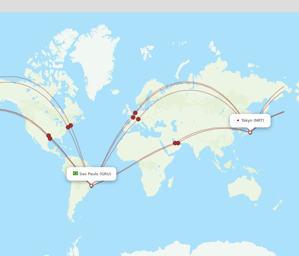 GRU to NRT flights and routes map