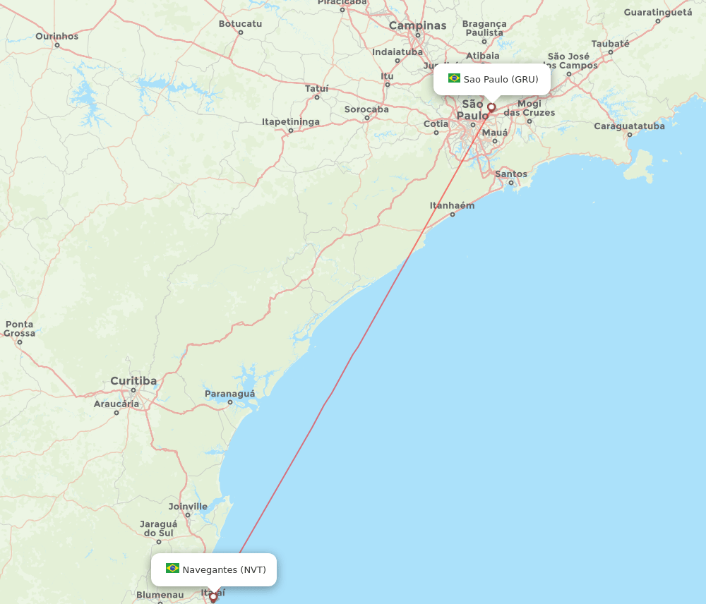 Sao Paulo - Navegantes route map and flight paths