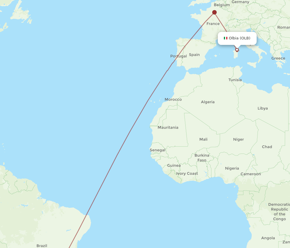 GRU to OLB flights and routes map