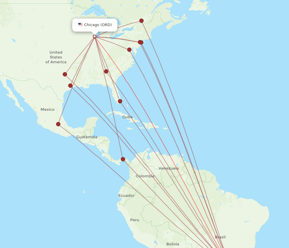 GRU to ORD flights and routes map