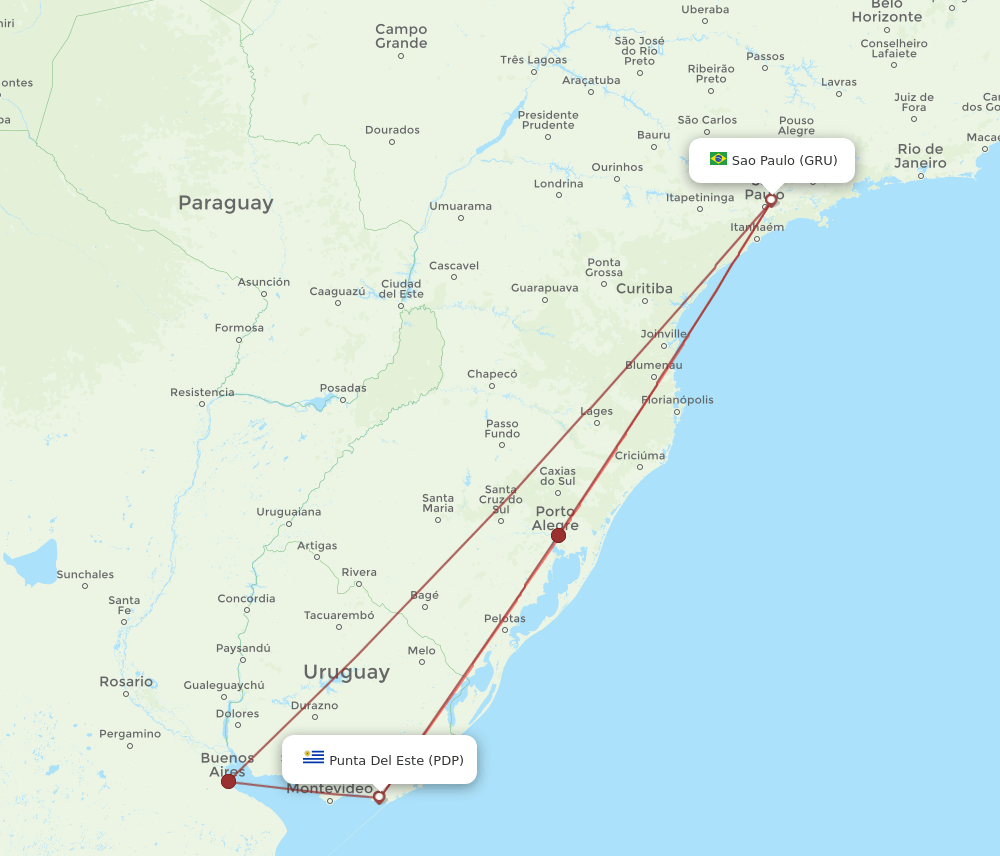 GRU to PDP flights and routes map