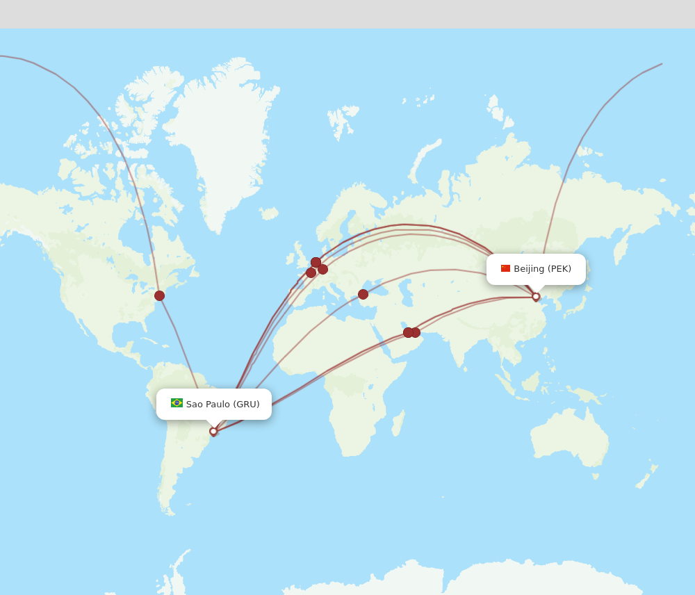 GRU to PEK flights and routes map