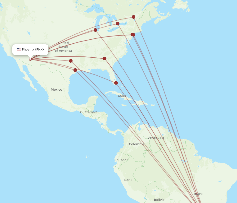 GRU to PHX flights and routes map