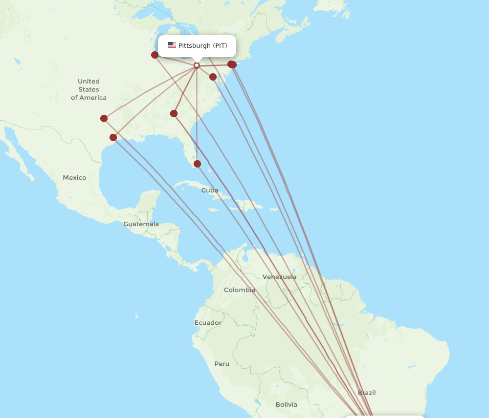 GRU to PIT flights and routes map