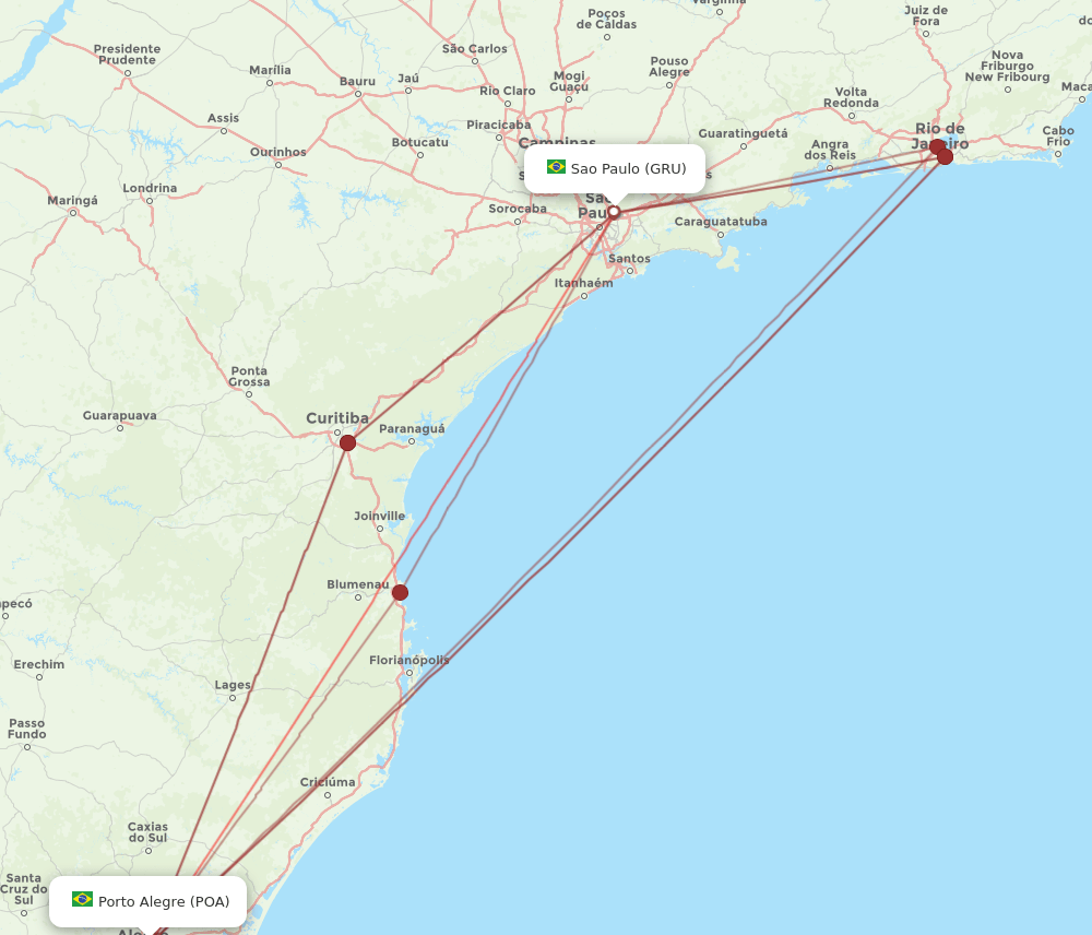 GRU to POA flights and routes map