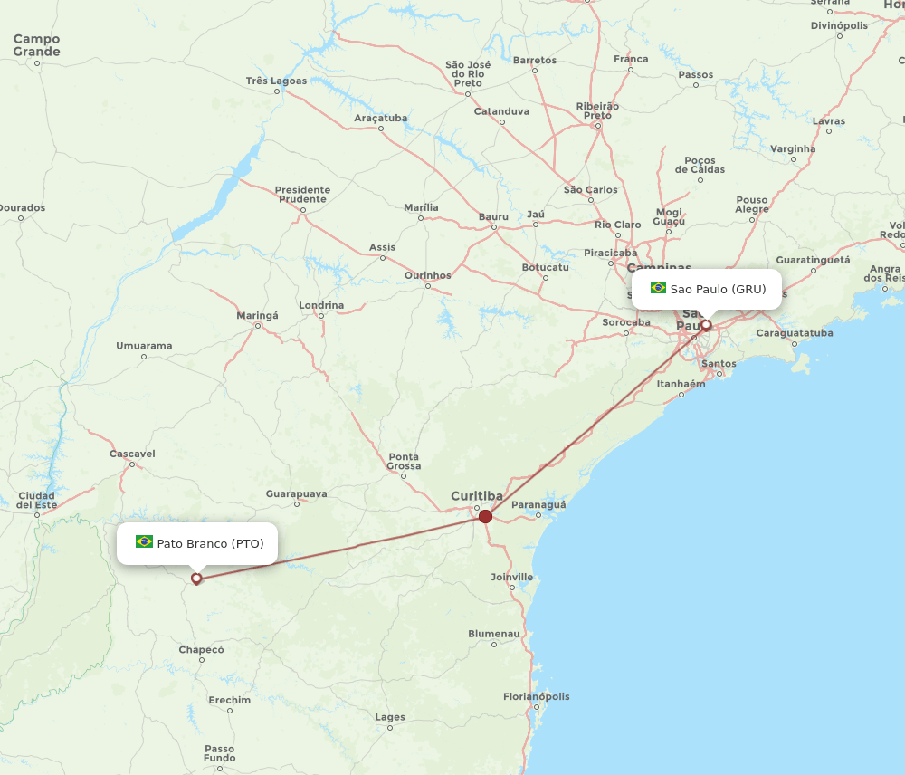 GRU to PTO flights and routes map