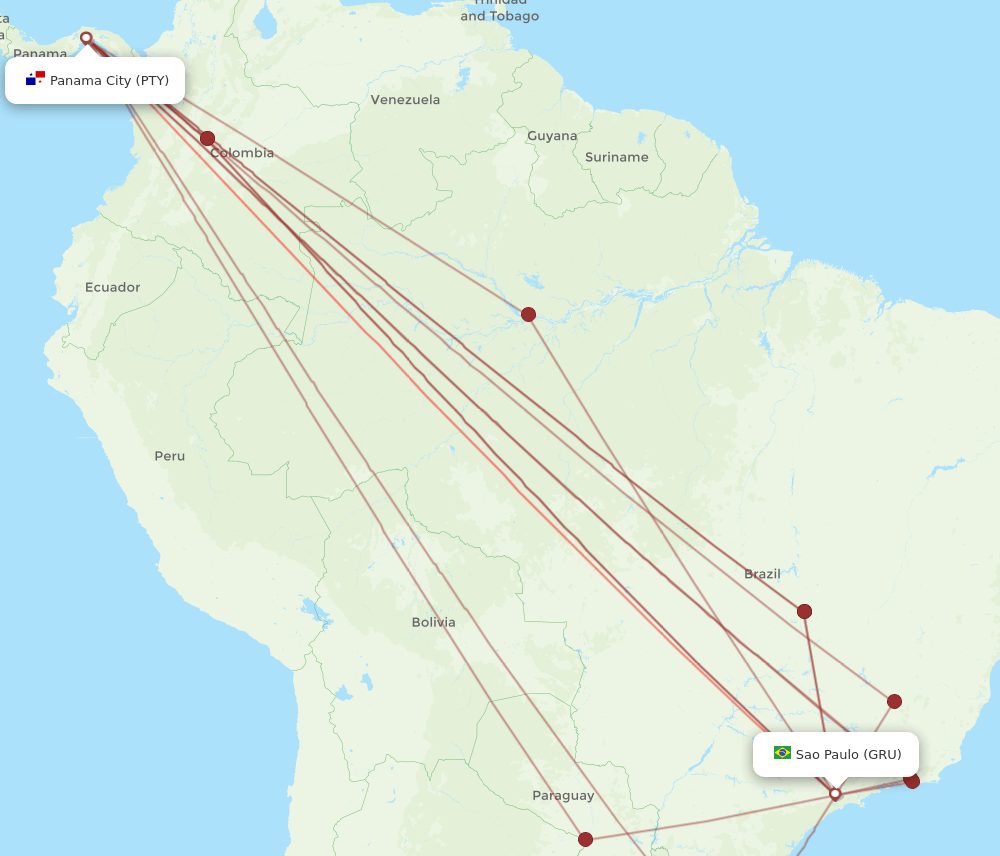 GRU to PTY flights and routes map