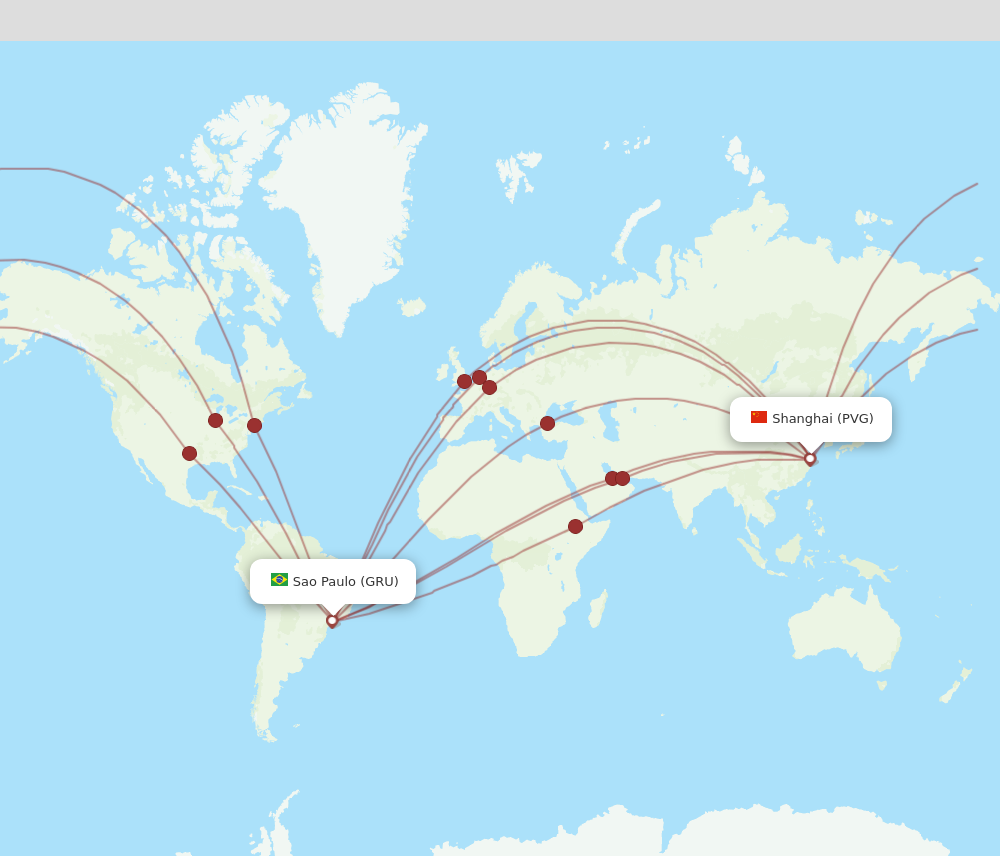 GRU to PVG flights and routes map