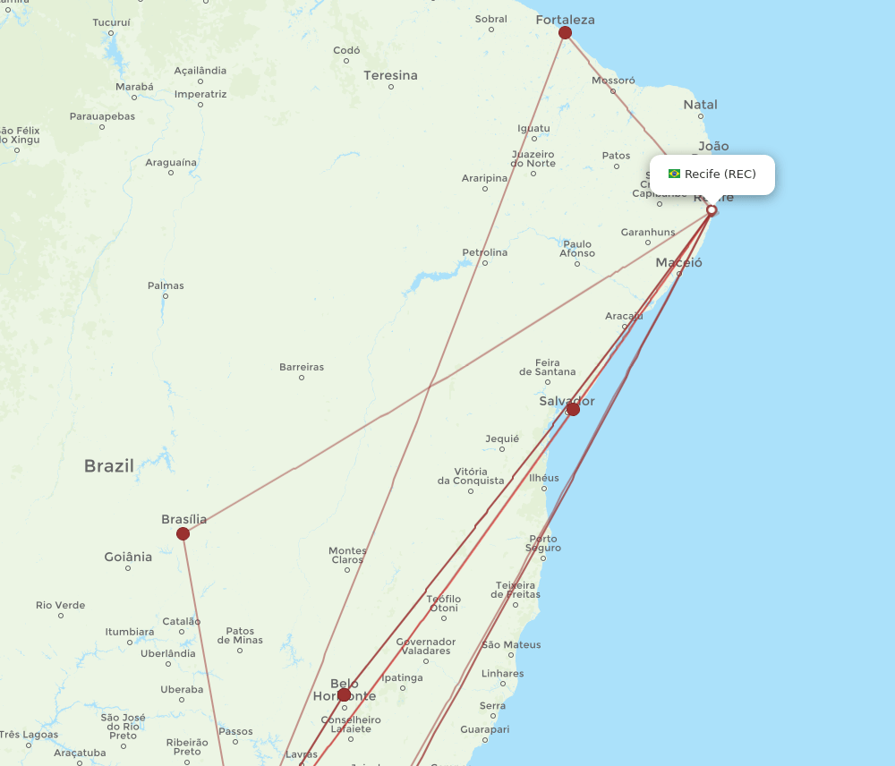 GRU to REC flights and routes map