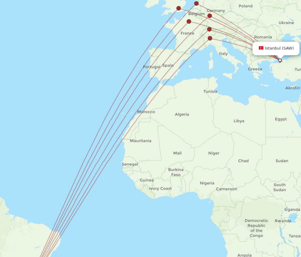 GRU-SAW flight routes
