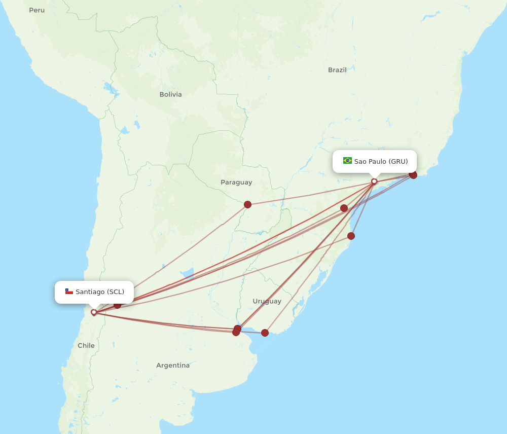 GRU to SCL flights and routes map