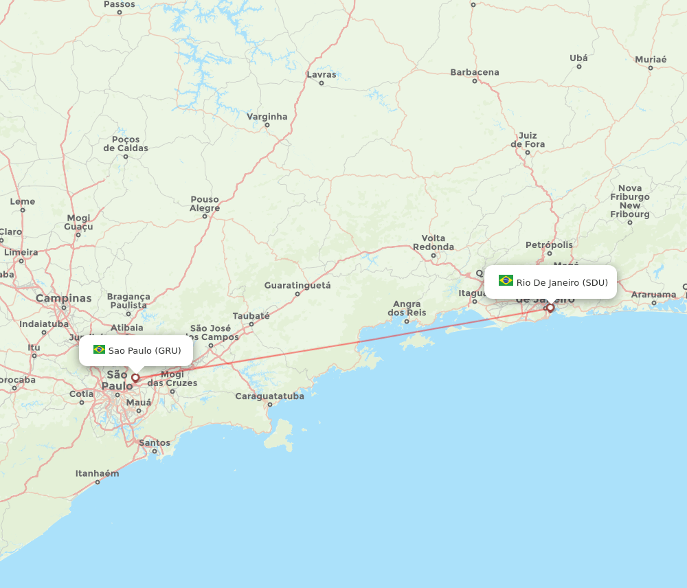 Sao Paulo - Rio De Janeiro route map and flight paths