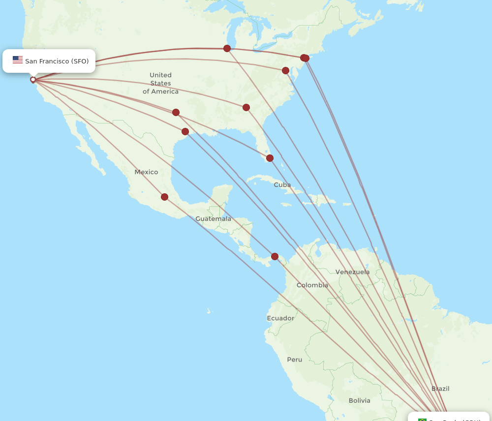 GRU-SFO flight routes