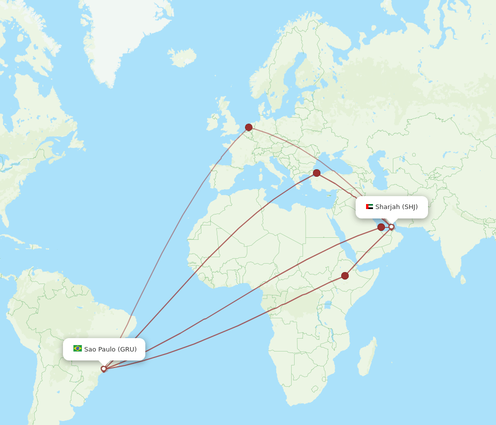 GRU-SHJ flight routes