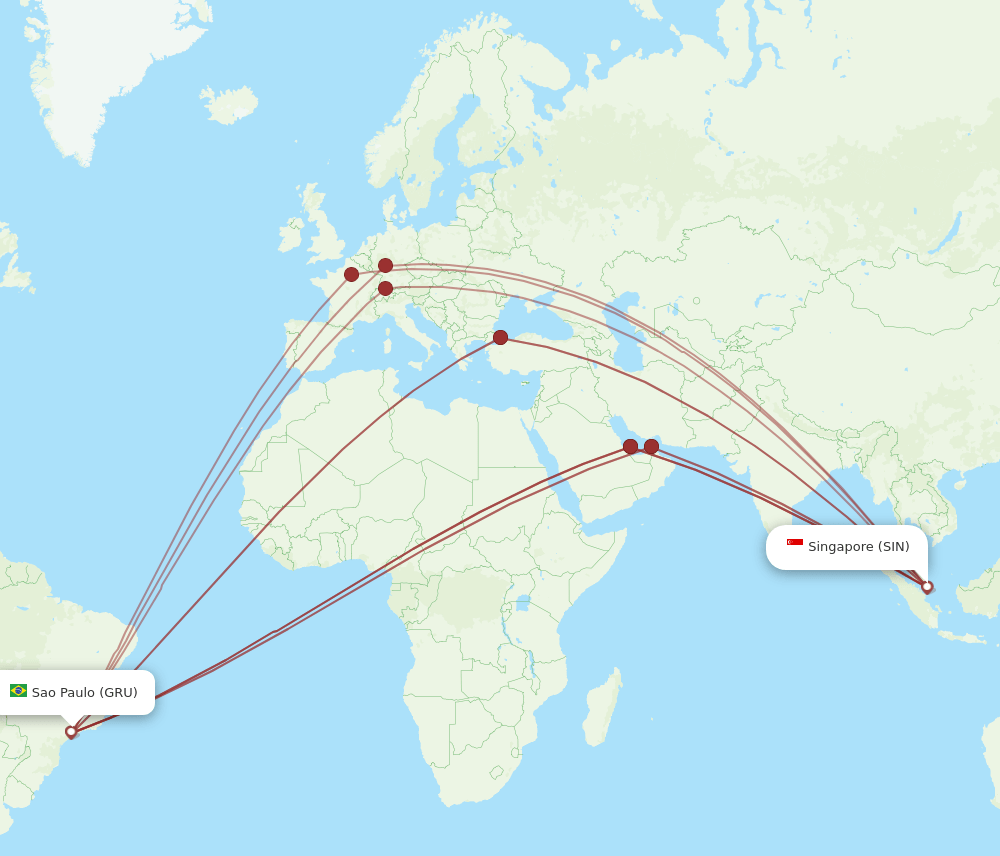 GRU-SIN flight routes