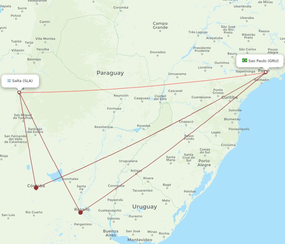 Sao Paulo - Salta route map and flight paths