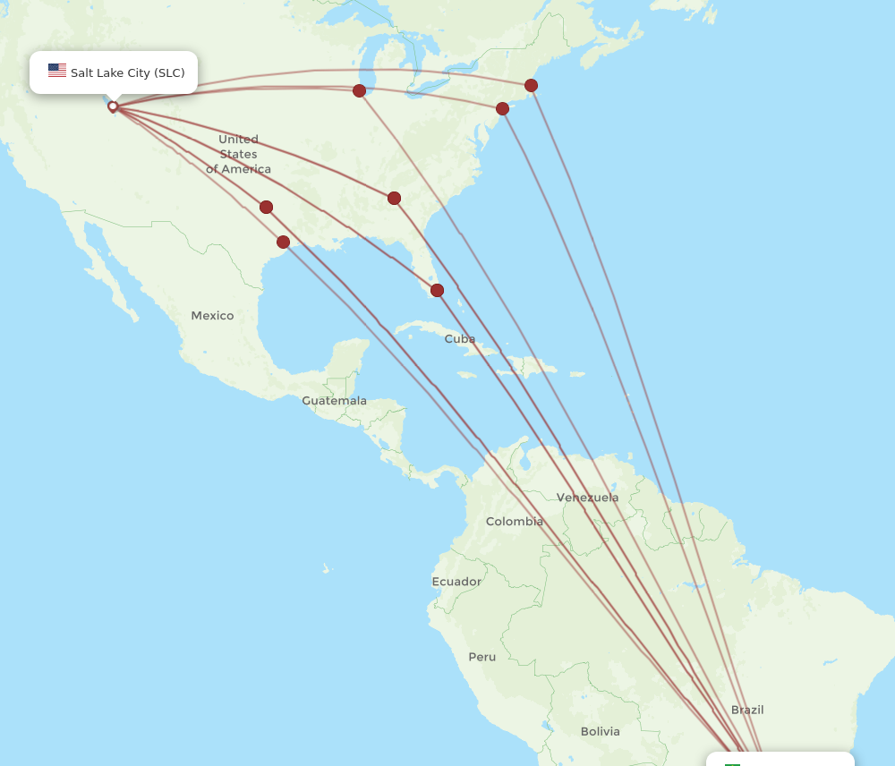 GRU to SLC flights and routes map