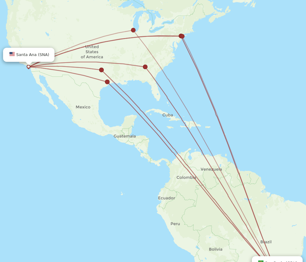 GRU-SNA flight routes