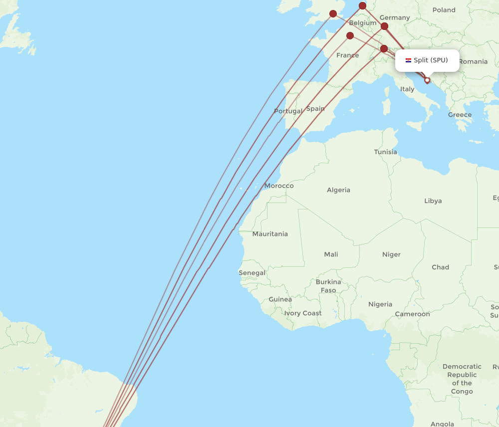 GRU to SPU flights and routes map