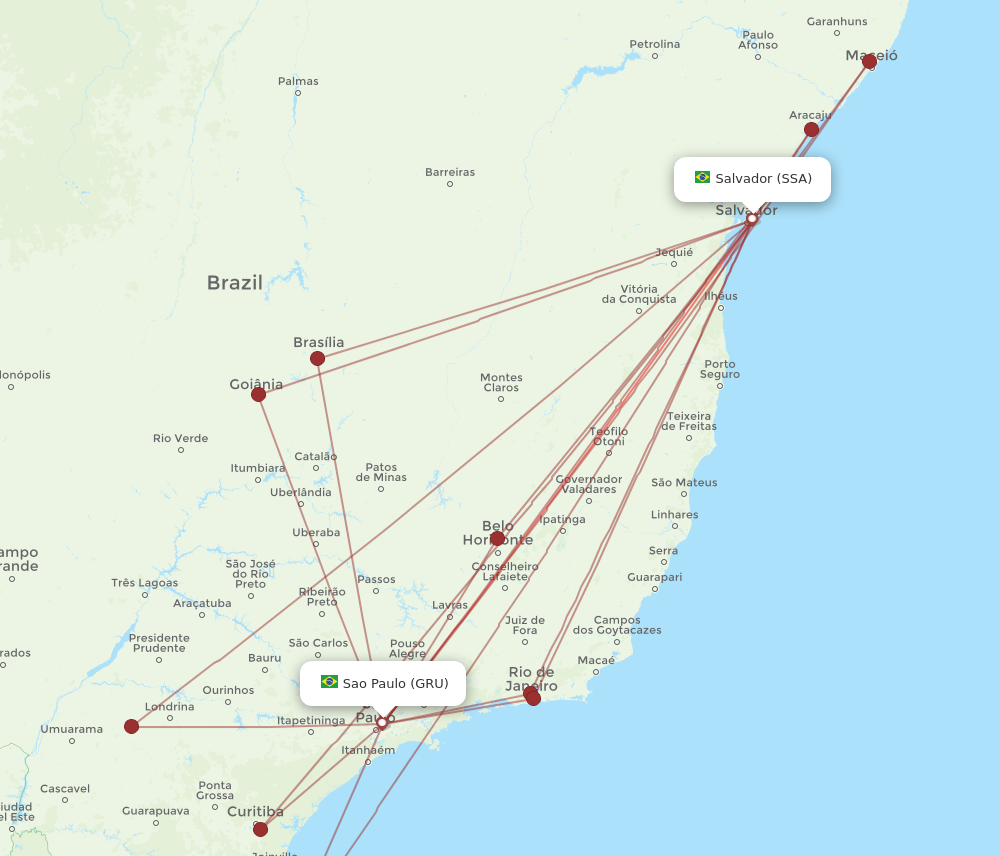 GRU to SSA flights and routes map