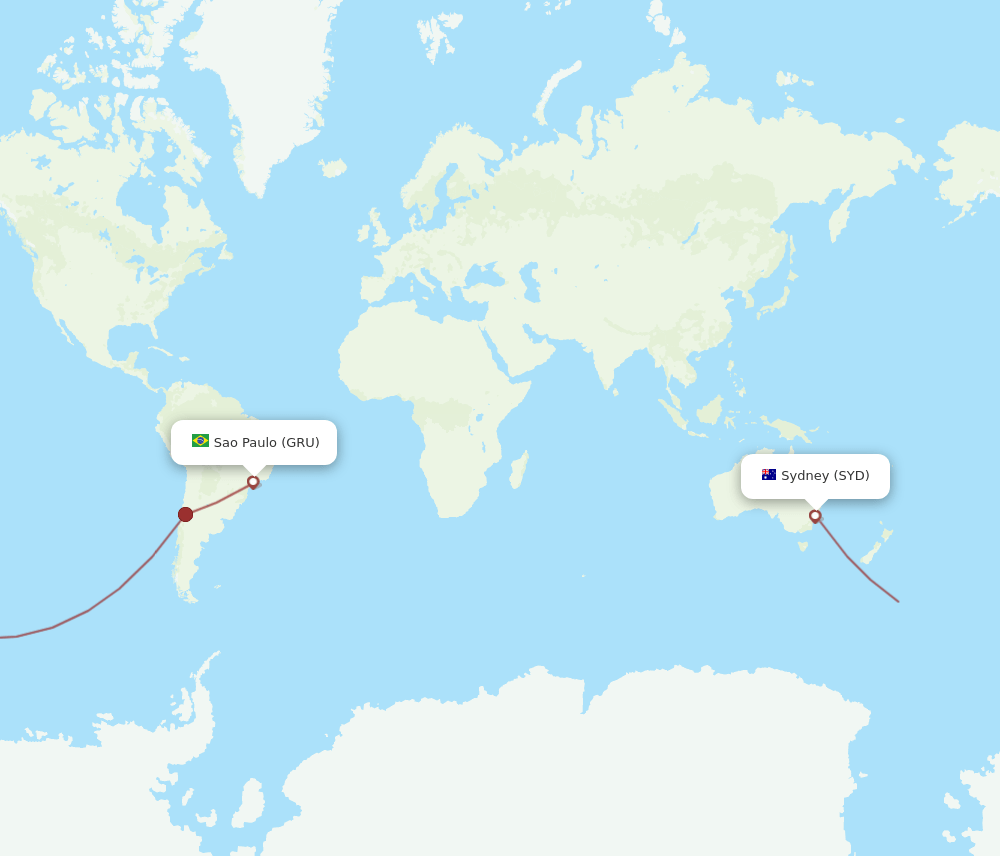 GRU to SYD flights and routes map