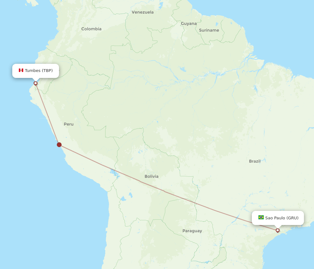 GRU to TBP flights and routes map