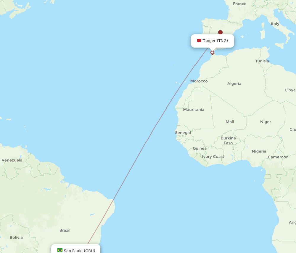 GRU to TNG flights and routes map