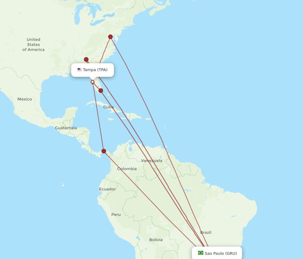 GRU to TPA flights and routes map